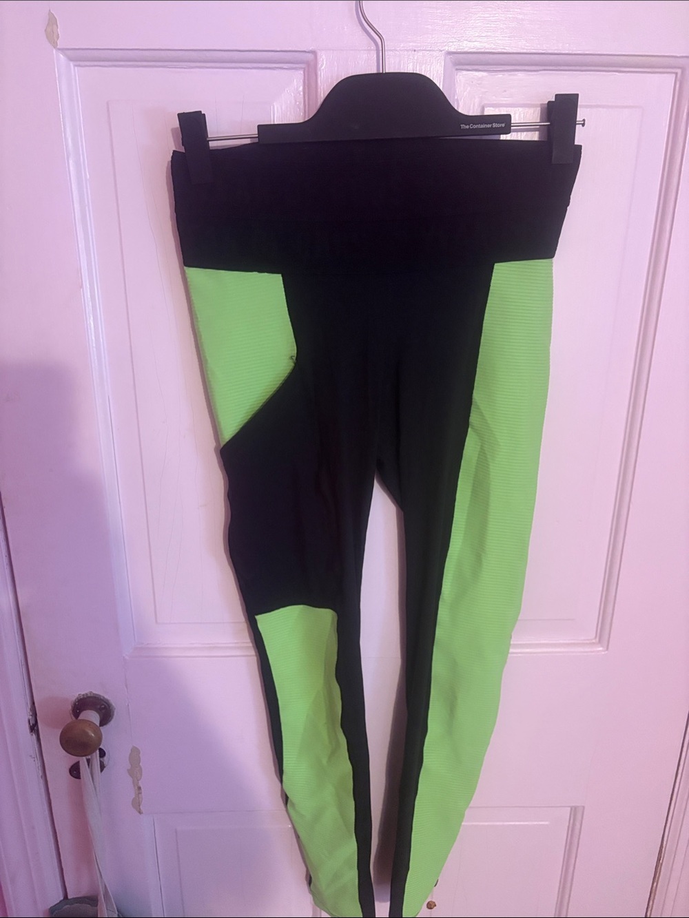 Year of Ours Black and Neon Green Colorblock Leggings